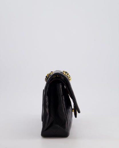 Chanel Vintage Black Classic Medium Double Flap Bag in Lambskin Leather with 24k Gold Hardware