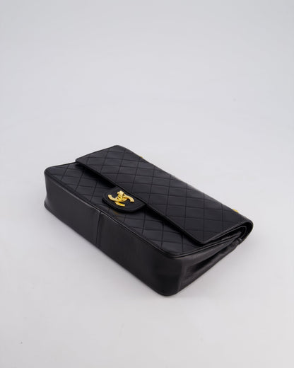 *RARE VINTAGE* Chanel Vintage Black Medium Classic Double Flap Bag in Lambskin Leather with 24k Gold Hardware and Mademoiselle Chain