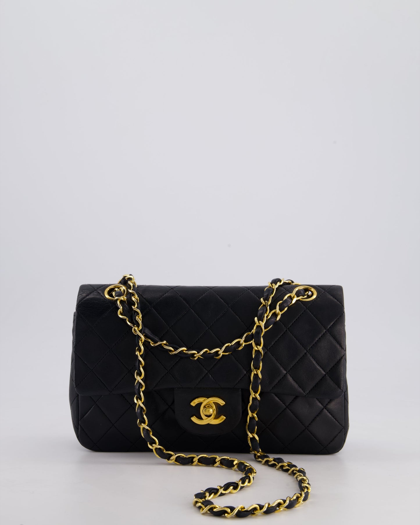 Chanel Vintage Black Small Classic Double Flap Bag in Lambskin Leather with 24k Gold Hardware