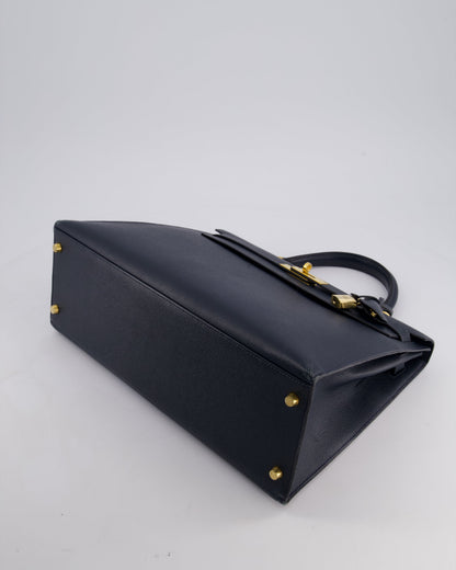 Hermès Vintage Kelly Sellier 35cm Bag in Blue Indigo Courchevel Leather with Gold Hardware
