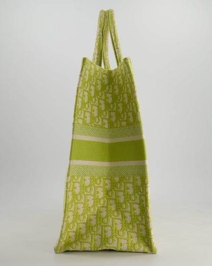 Christian Dior Ecru and Lime Dior Oblique Embroidery Canvas Large Book Tote Bag