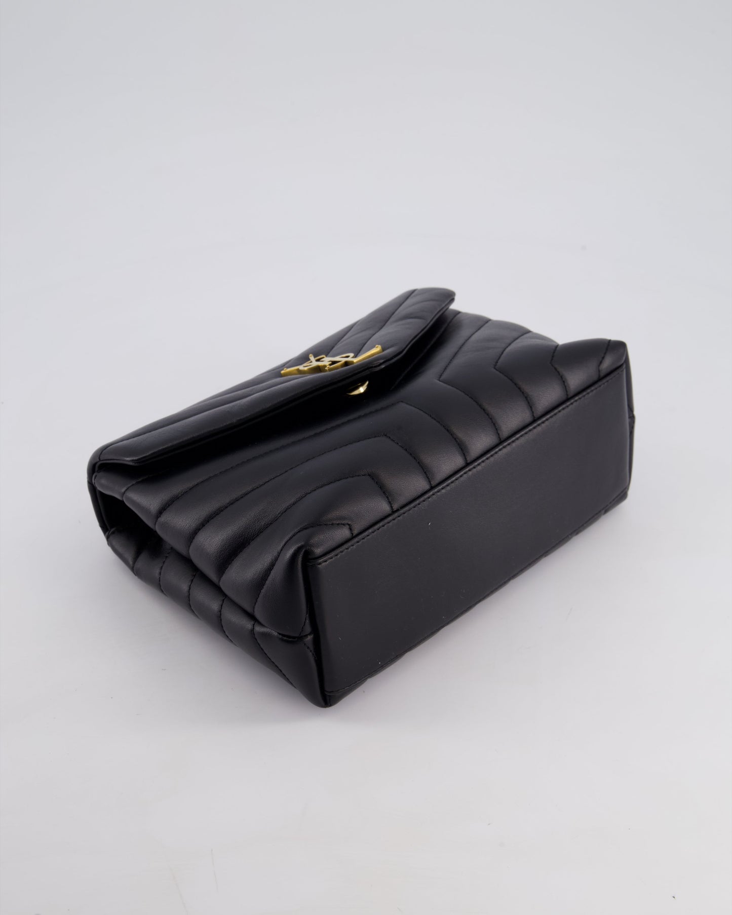 Saint Laurent Small Black Loulou Bag in Calfskin Leather with Gold Hardware