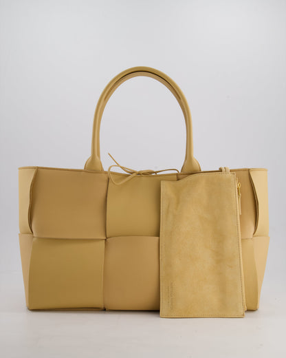 Bottega Veneta Beige Medium Intrecciato Arco Bag in Calfskin Leather with Pouch