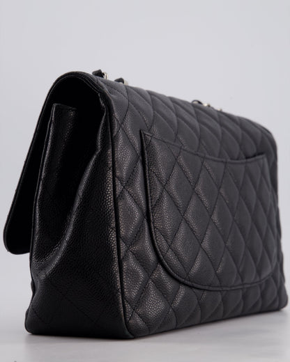 Chanel Black Jumbo Classic Single Flap Bag in Caviar Leather with Silver Hardware