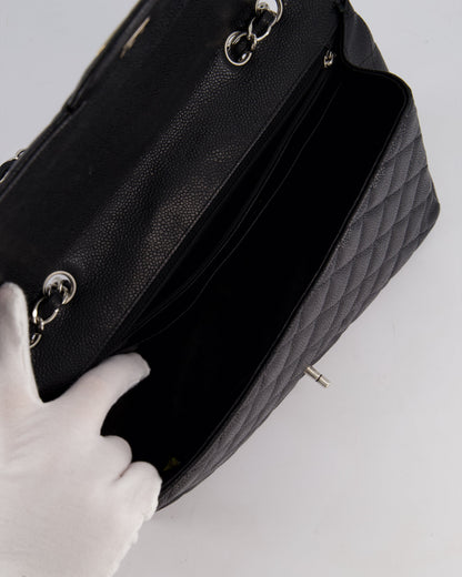 Chanel Black Jumbo Classic Single Flap Bag in Caviar Leather with Silver Hardware