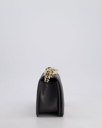 *HOT* Chanel Stone Grey Small Boy Bag in Caviar Leather with Champagne Gold Hardware