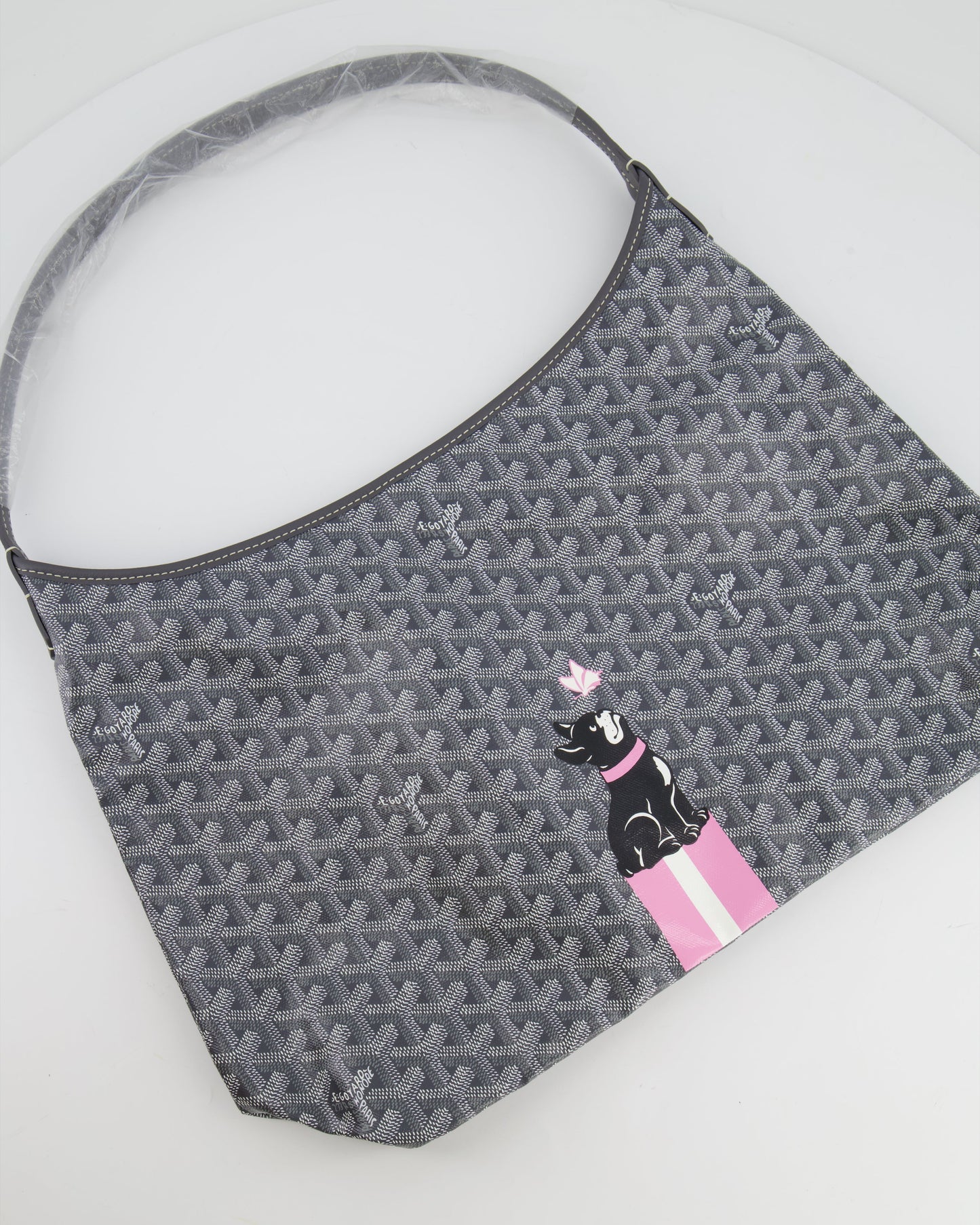 Goyard Grey Goyardine Canvas Boheme Hobo Bag with Dog Print