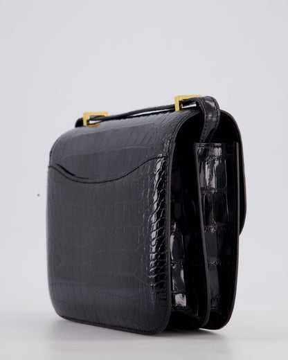*STORE FRESH* Hermès Mini Constance 18cm Bag in Noir Shiny Alligator Mississippiensis Leather with Gold Hardware