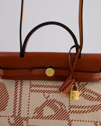 *HOT* Hermès Herbag Zip Retourne 31 Brides De Gala Bag in Rouge H & Ecru Toille H Canvas, Rouge H Vache Hunter Leather with Gold Hardware