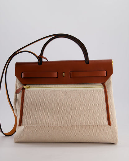 *HOT* Hermès Herbag Zip Retourne 31 Brides De Gala Bag in Rouge H & Ecru Toille H Canvas, Rouge H Vache Hunter Leather with Gold Hardware