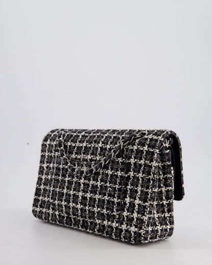 Chanel Medium Classic Double Flap Bag in Black and White Tweed with Silver Hardware