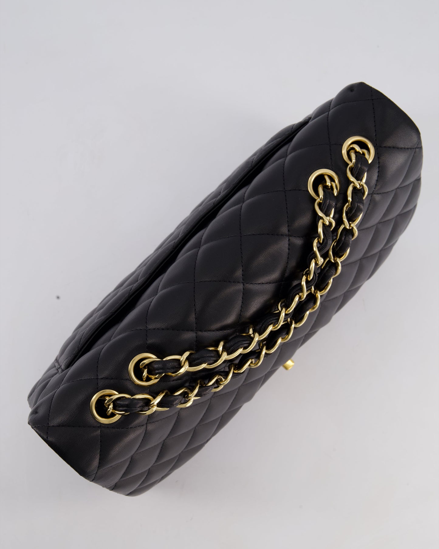 Chanel Black Jumbo Classic Single Flap Bag in Lambskin Leather with Gold Hardware