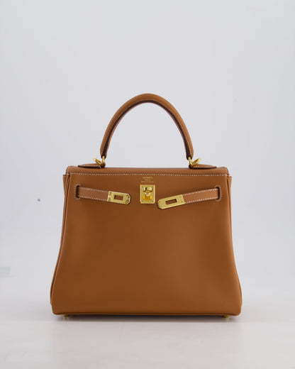 Hermès Kelly 25cm Retourne Bag in Gold Swift Leather with Gold Hardware
