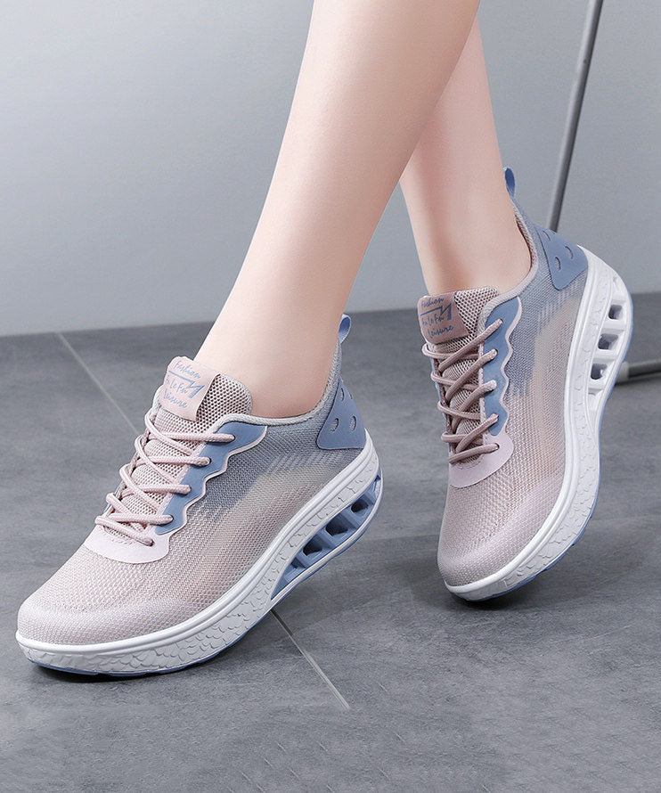 Pink Blue Platform Breathable Mesh Casual Flats Shoes Cross Strap