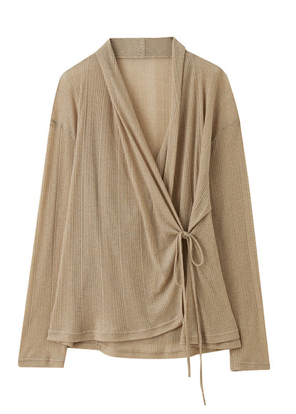 Plus Size Coffee Tie Waist Side Knit Two Pieces Set Summer