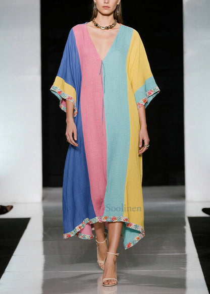 Plus Size Colorblock Oversized Cotton Maxi Dress Summer