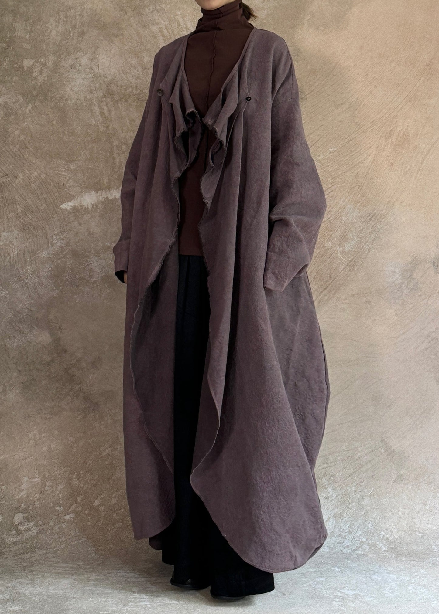 Plus Size Dark Purple Pockets Patchwork Wear On Both Sides Trench Coats Long Sleeve