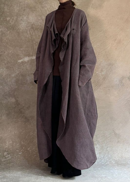 Plus Size Dark Purple Pockets Patchwork Wear On Both Sides Trench Coats Long Sleeve