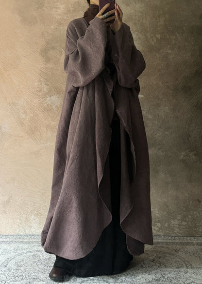 Plus Size Dark Purple Pockets Patchwork Wear On Both Sides Trench Coats Long Sleeve