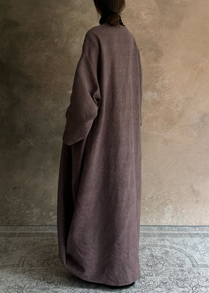 Plus Size Dark Purple Pockets Patchwork Wear On Both Sides Trench Coats Long Sleeve