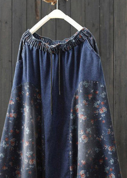 Plus Size Denim Light Blue Print High Waist A Line Skirt Summer