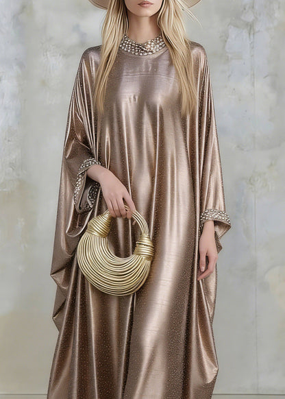 Plus Size Gold Silk Maxi Dresses Flare Sleeve