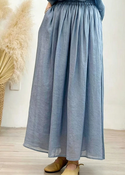 Plus Size Grass Green Pockets Wrinkled Linen Skirt Summer