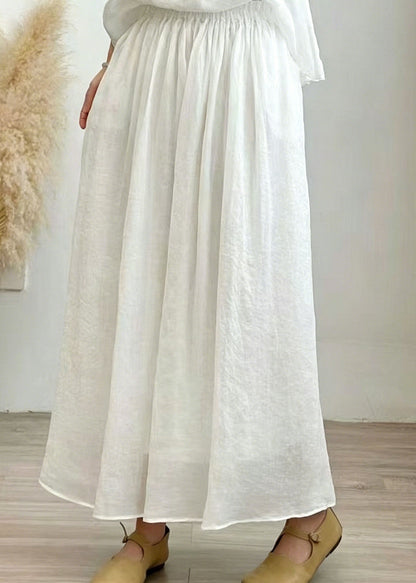 Plus Size Grass Green Pockets Wrinkled Linen Skirt Summer