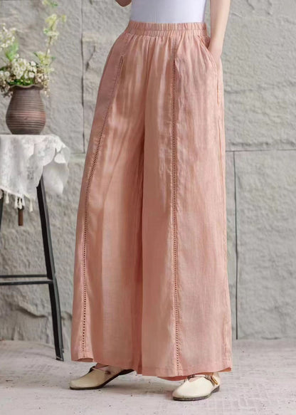 Plus Size Green Pockets Hollow Out Patchwork Linen Pants Summer