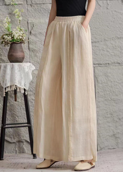 Plus Size Green Pockets Hollow Out Patchwork Linen Pants Summer