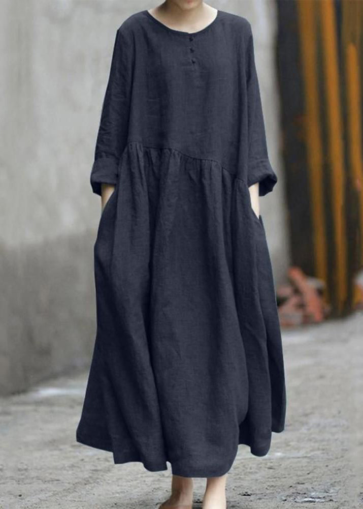 Plus Size Green Wrinkled Patchwork Long Dresses Fall