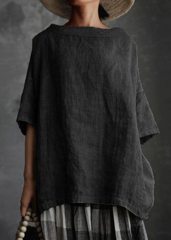Plus Size Grey O-Neck Solid Patchwork T Shirts Summer