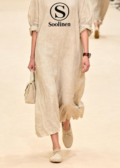 Plus Size O Neck Print Linen Maxi Dresses Summer