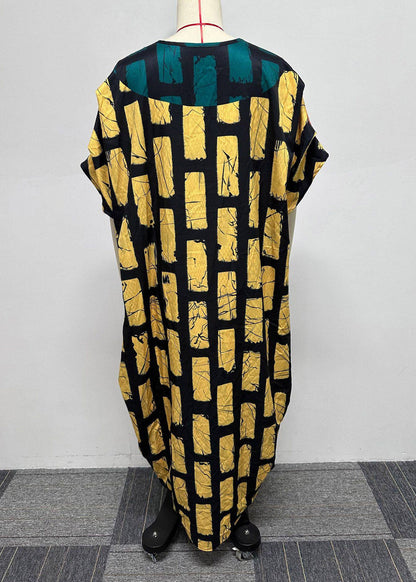 Plus Size Orange V Neck Plaid Holiday Long Dress Summer