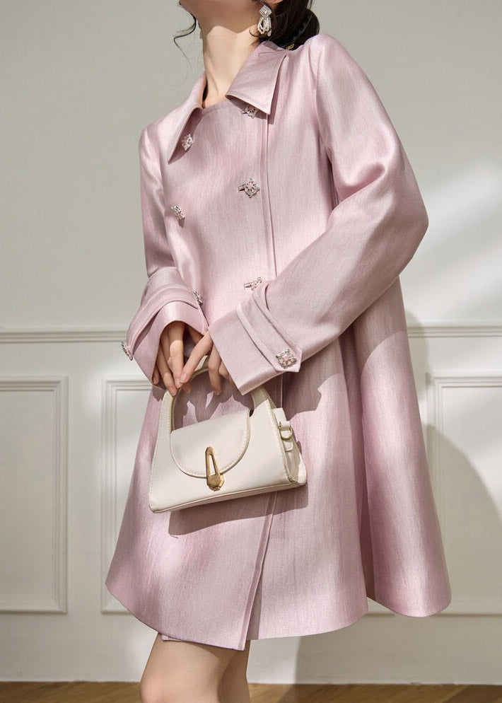 Plus Size Pink Peter Pan Collar Button Coats Spring