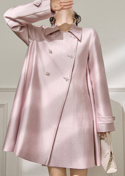 Plus Size Pink Peter Pan Collar Button Coats Spring