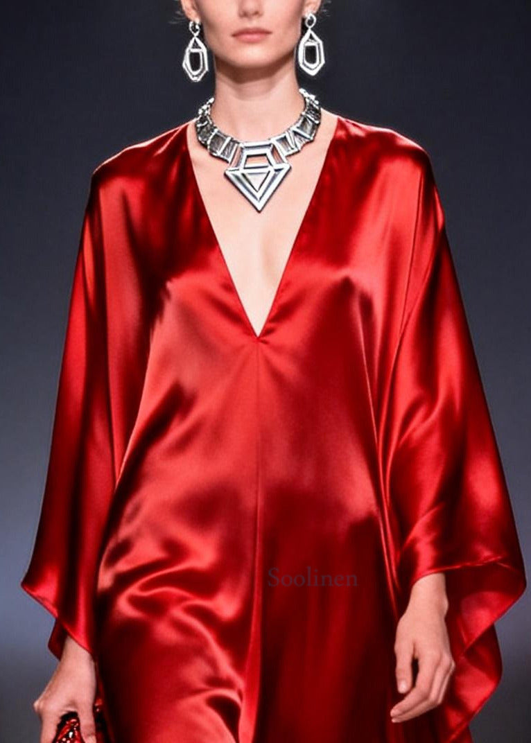 Plus Size Red Oversized Draping Chiffon Robe Dresses Summer