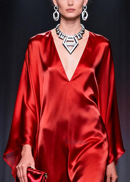 Plus Size Red Oversized Draping Chiffon Robe Dresses Summer