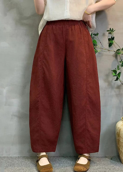 Plus Size Red Oversized Linen Crop Pants Summer