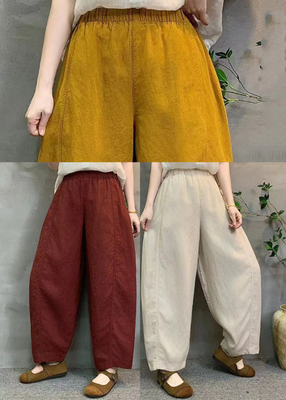 Plus Size Red Oversized Linen Crop Pants Summer