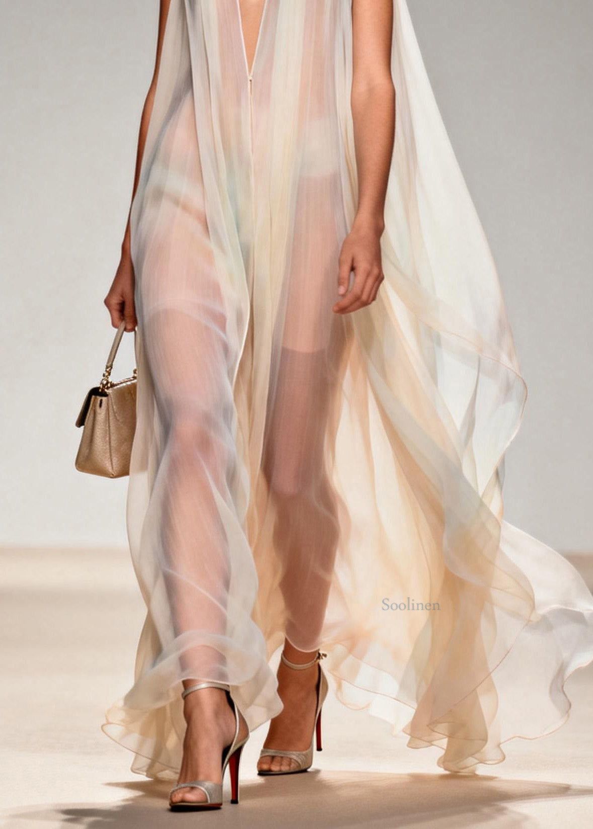 Plus Size V Neck Chiffon Long Dresses Sleeveless
