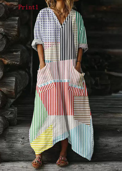 Orange Plus Size Color Block ockets Cotton Maxi Dress
