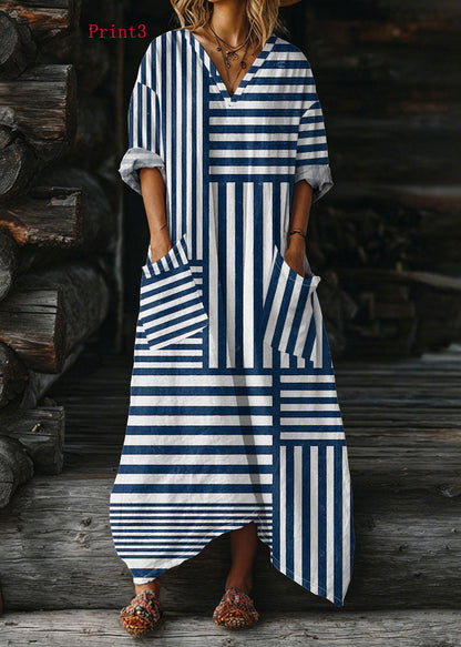 Orange Plus Size Color Block ockets Cotton Maxi Dress