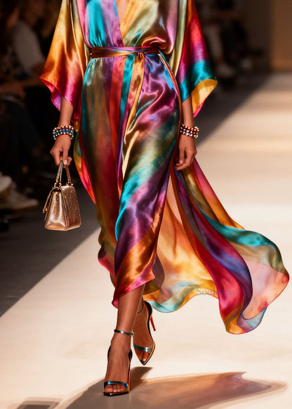 Plus Size V Neck Side Open Silk Holiday Dress Summer