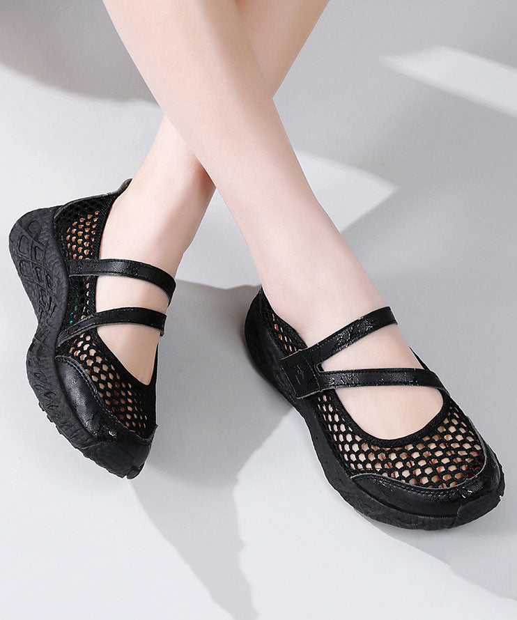 Purple Breathable Mesh Flat Feet Shoes Splicing Buckle Strap