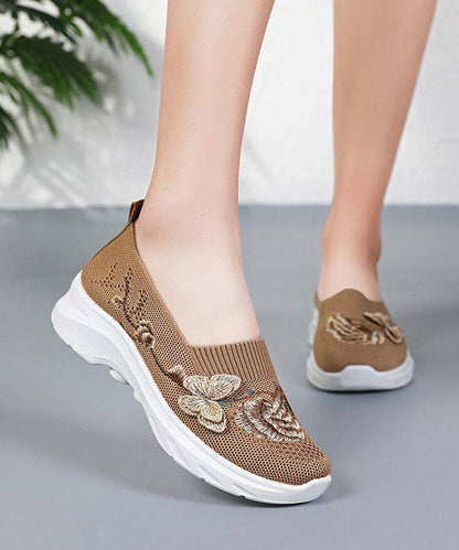 Purple Embroidered Breathable Mesh Flat Shoes For Women