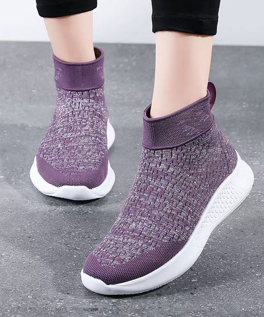 Purple Flat Feet Shoes Knit Fabric Casual Hollow Out Flats