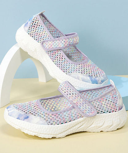 Purple Flats Breathable Mesh Casual Splicing Buckle Strap