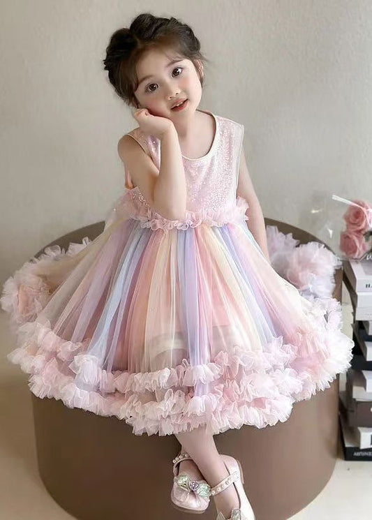 Rainbow Tulle Baby Girls Dresses Sequins Ruffled Summer
