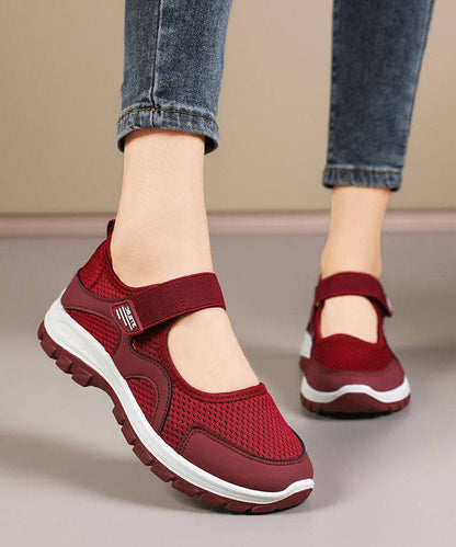 Red Casual Comfy Splicing Buckle Strap Flat Feet Shoes